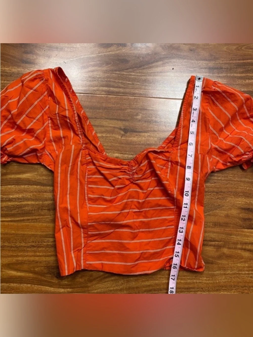 Free People Womens Orange White Stripe Puff Sleeve Smock Blouse Size Medium Boho